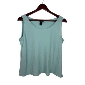 Eileen Fisher Tank Top Womens PL Blue 100% Silk Jersey Scoop Neck Basic Petite